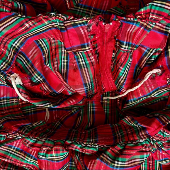 Vintage 1970s Red Royal Stewart Tartan Plaid Ruffle Off Shoulder Maxi Dress XS - Picture 14 of 16